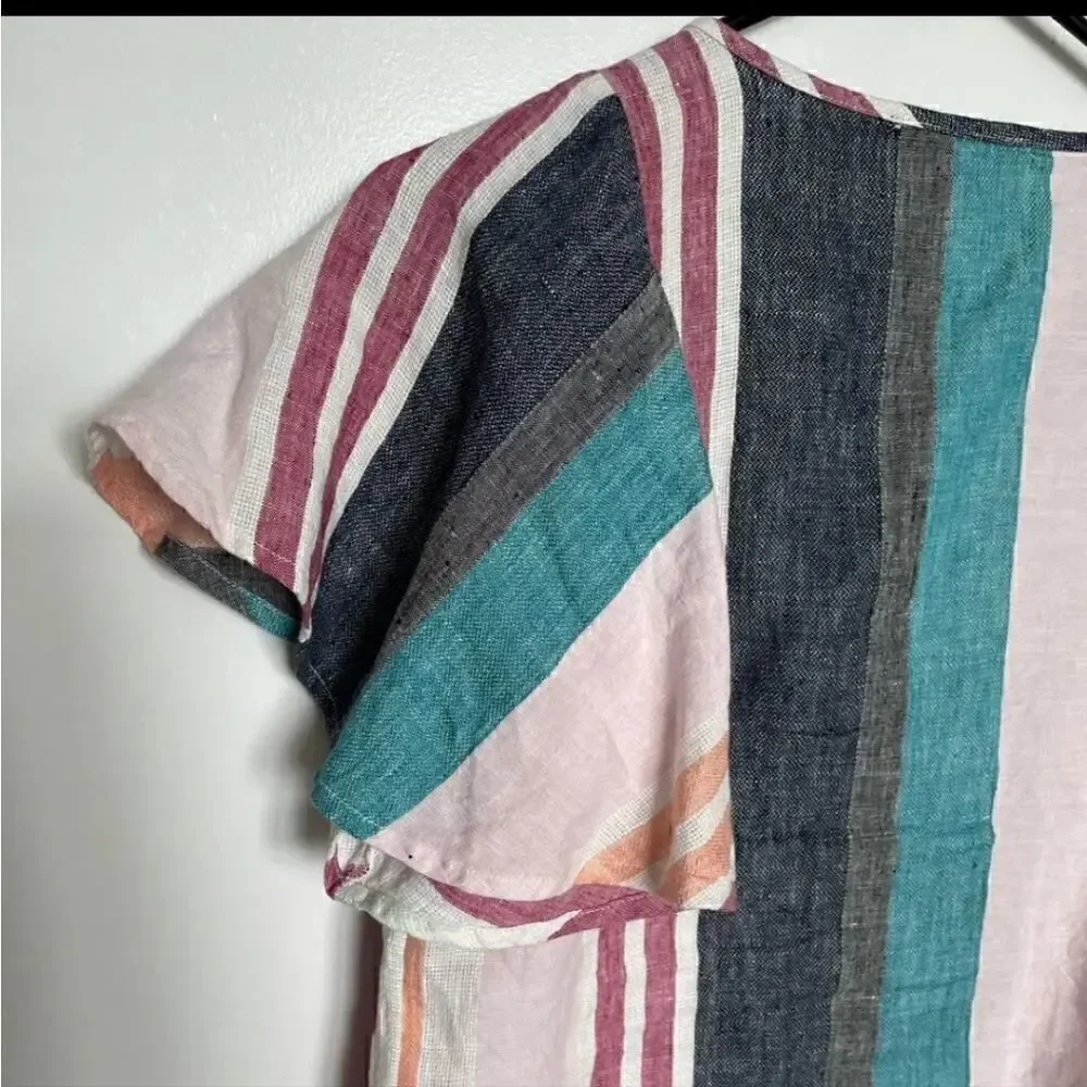 J CREW Linen Striped Flutter Sleeve Top